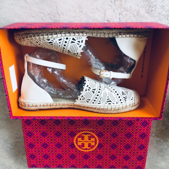 Tory Burch Shoes - Tory Burch Roselle Leather Espadrille Flats Ivory